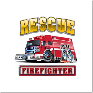 Cartoon Fire Truck Posters and Art